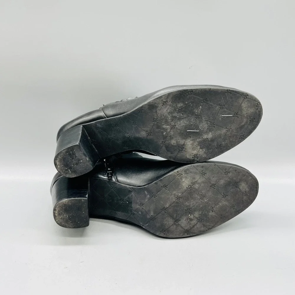 Jack Rogers Boots Womens 9 Black Leather Ankle Scalloped Trim Block Heel Shoes